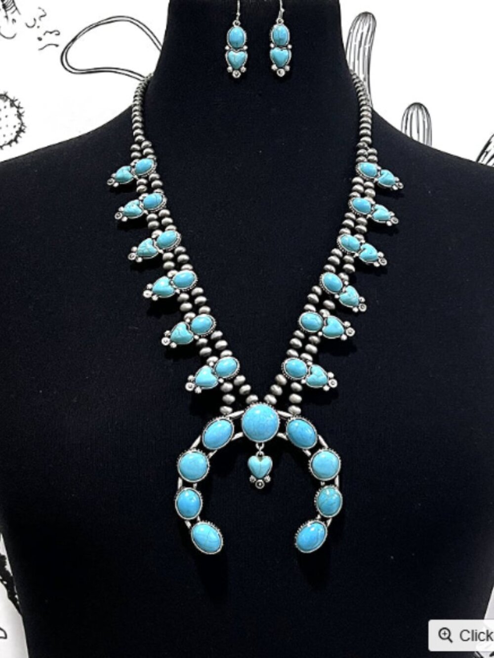 Western Turquoise Squash Blossom Necklace-NWT